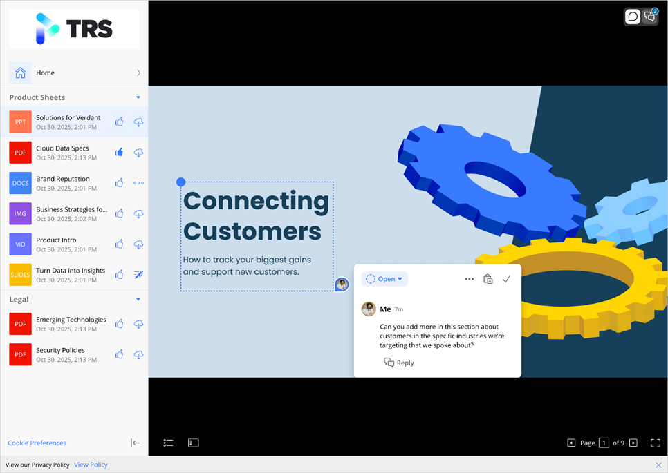 comments in dsr digital sales rooms for collaboration