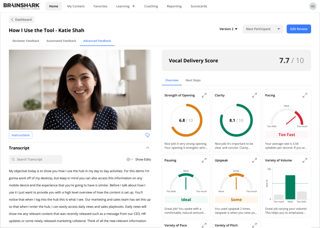 brainshark advanced feedback for sales coaching