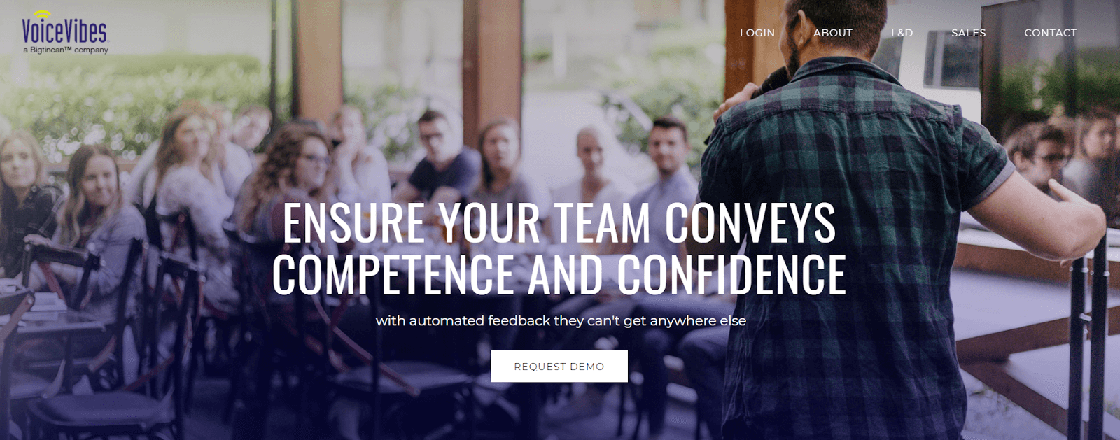 VocalVibes homepage: Ensure your team conveys competence and confidence