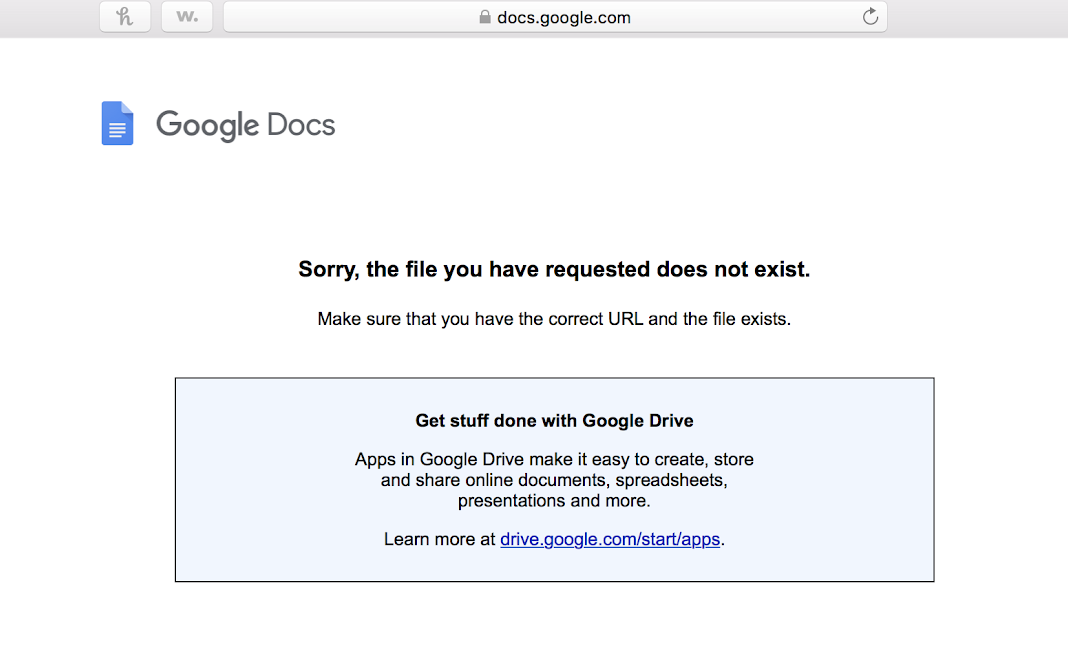 Google docs error: "Sorry, the file you have requested does not exist."