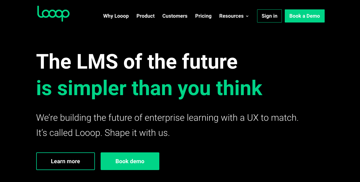 Looop LMS homepage