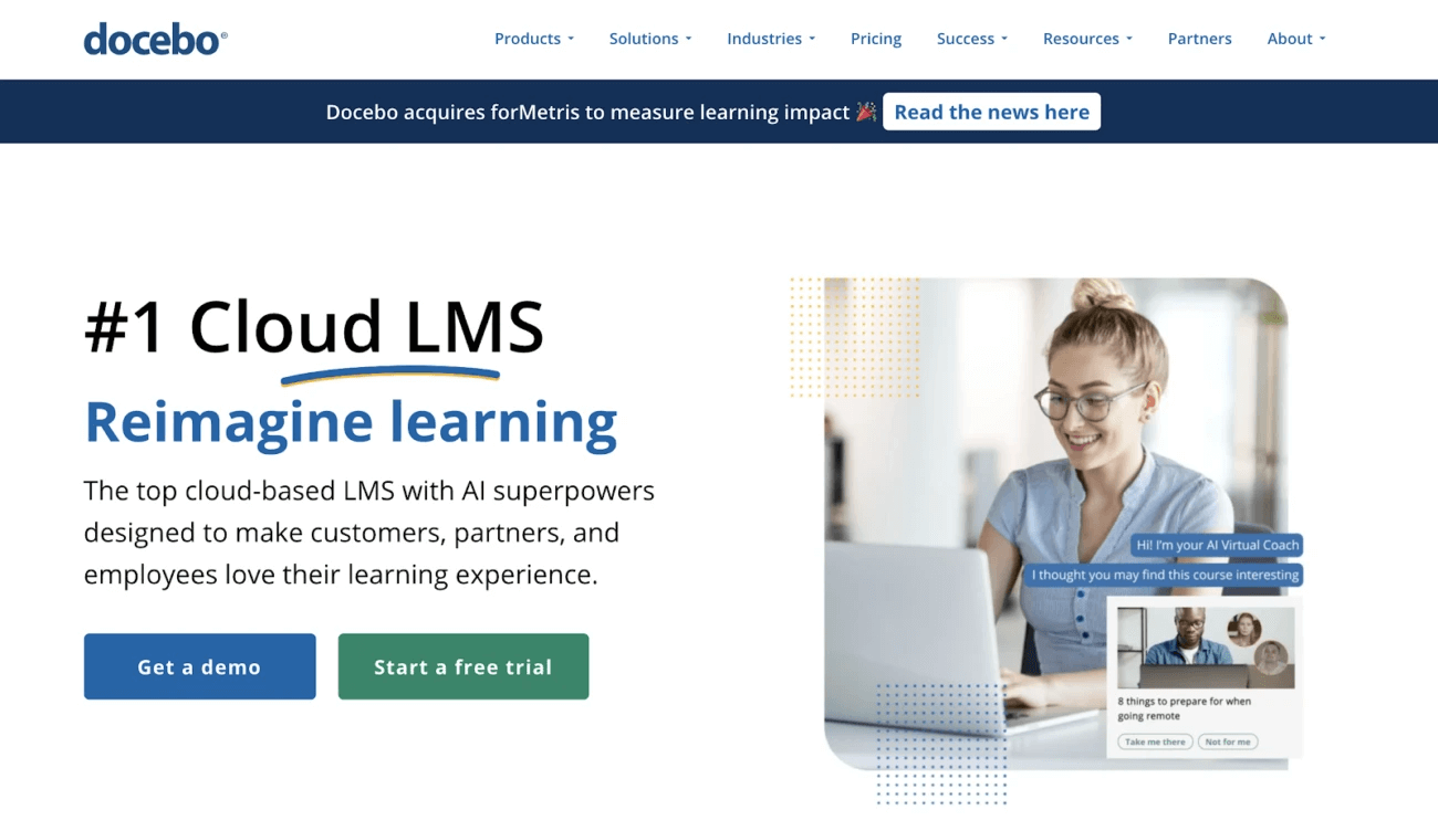 Docebo LMS homepage