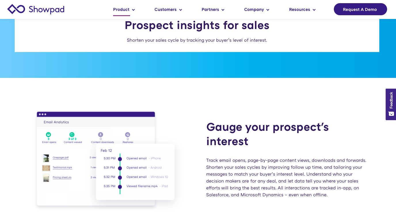 Showpad platform: Gauge your prospect's interest