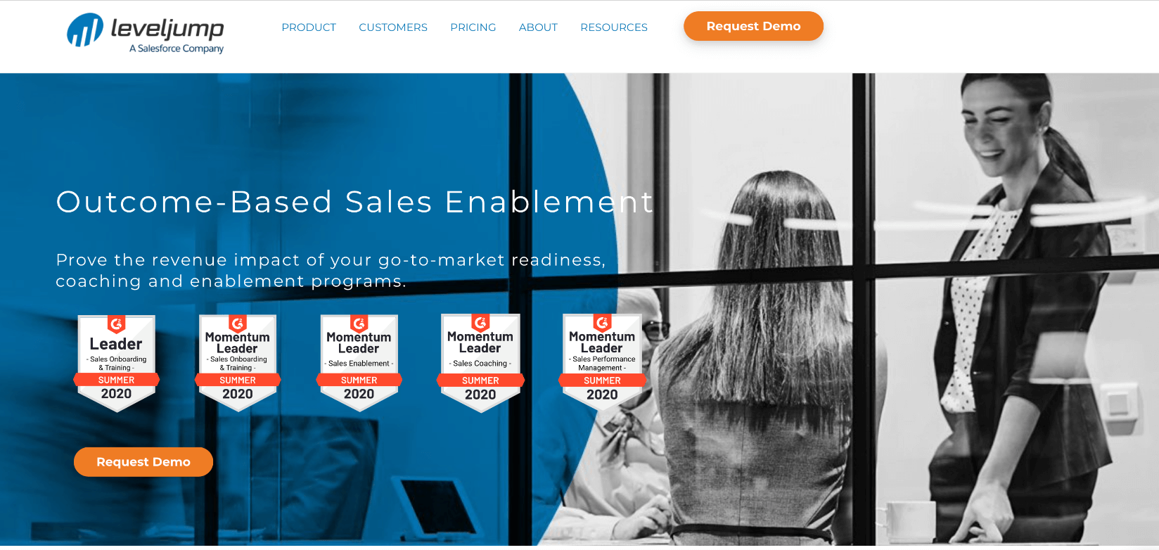LevelJump homepage: Outcome-Based Sales Enablement