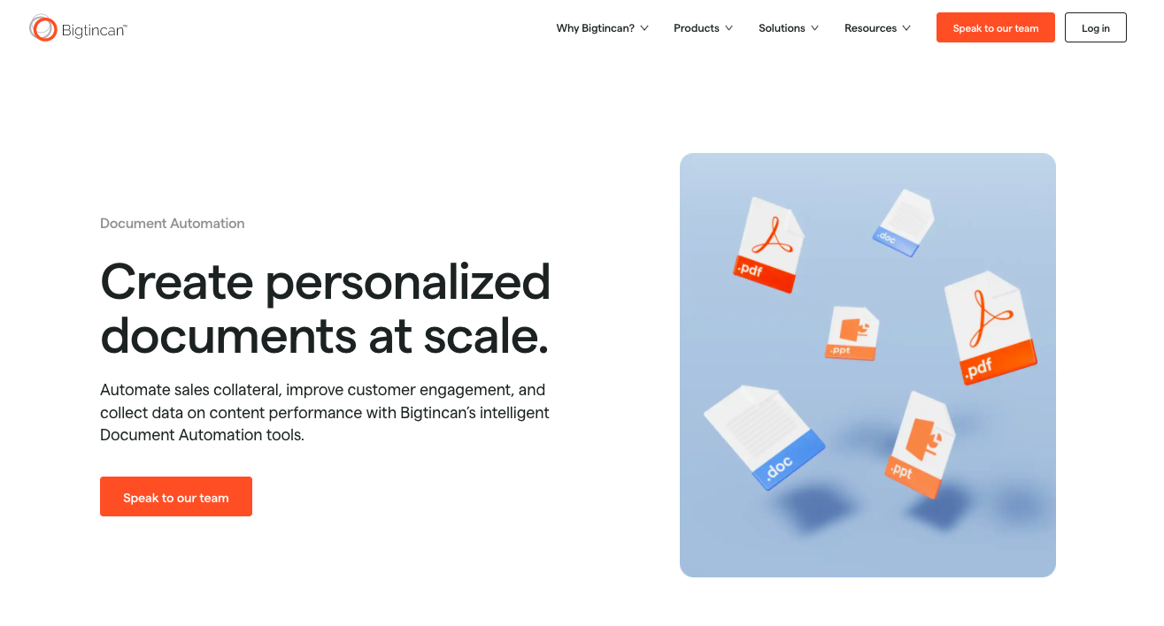 Bigtincan Document Automation: Create personalized documents at scale.