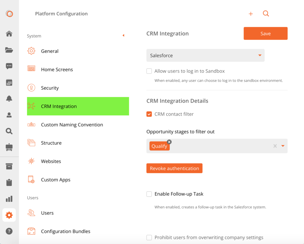 Bigtincan Platform Configuration Salesforce CRM