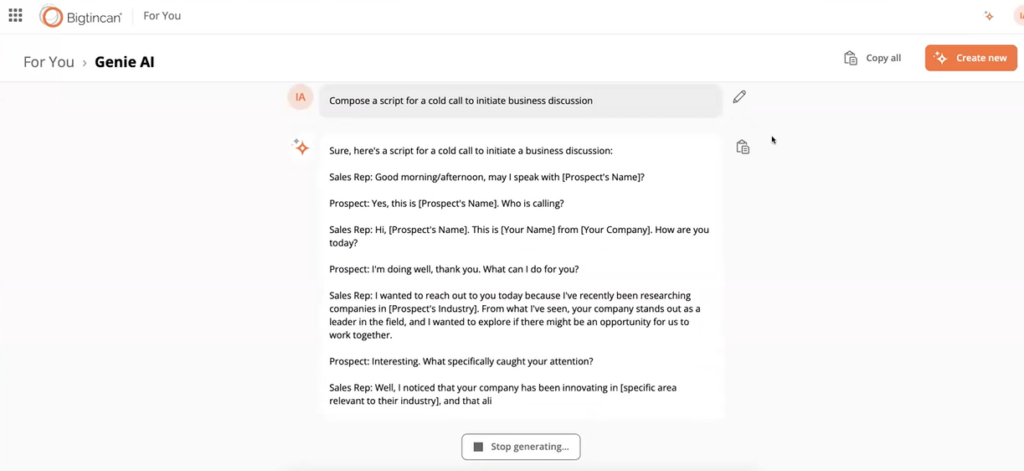 generative AI cold call script