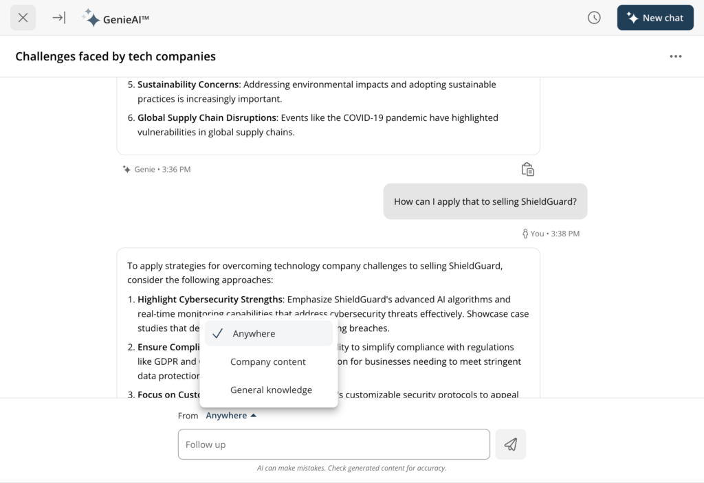 ai sales assistant with flexible source options for answers