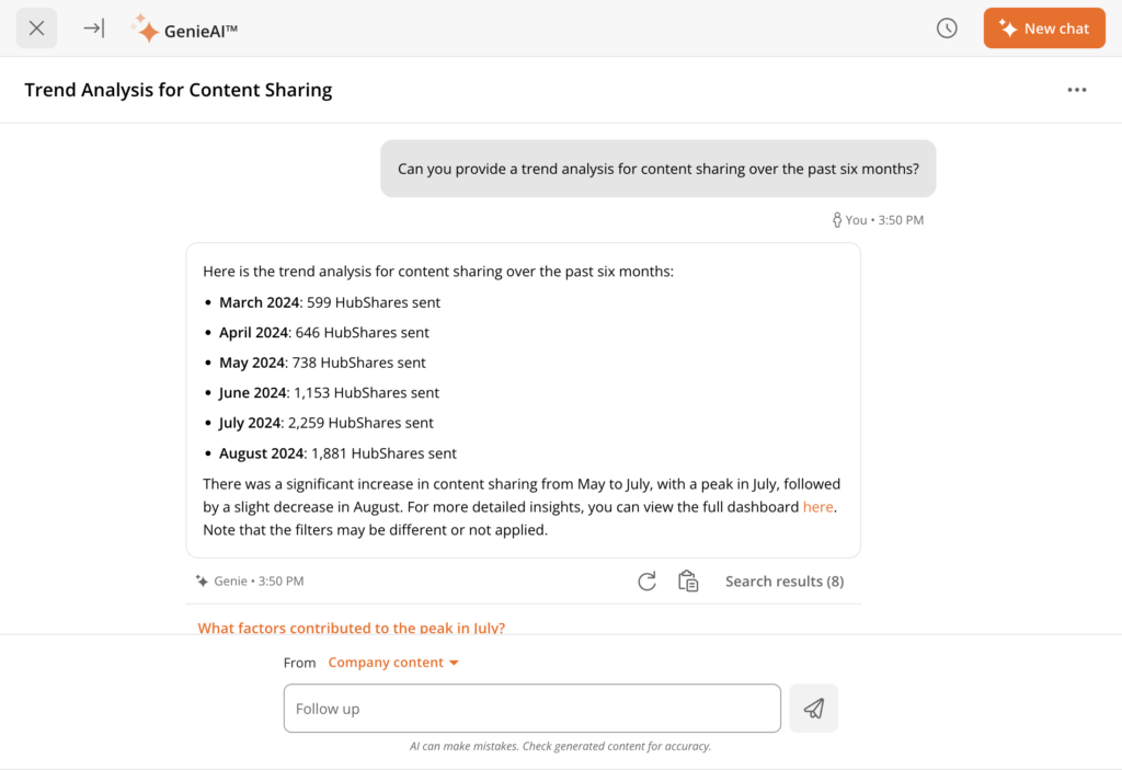 data query and summary provided by genie assistant